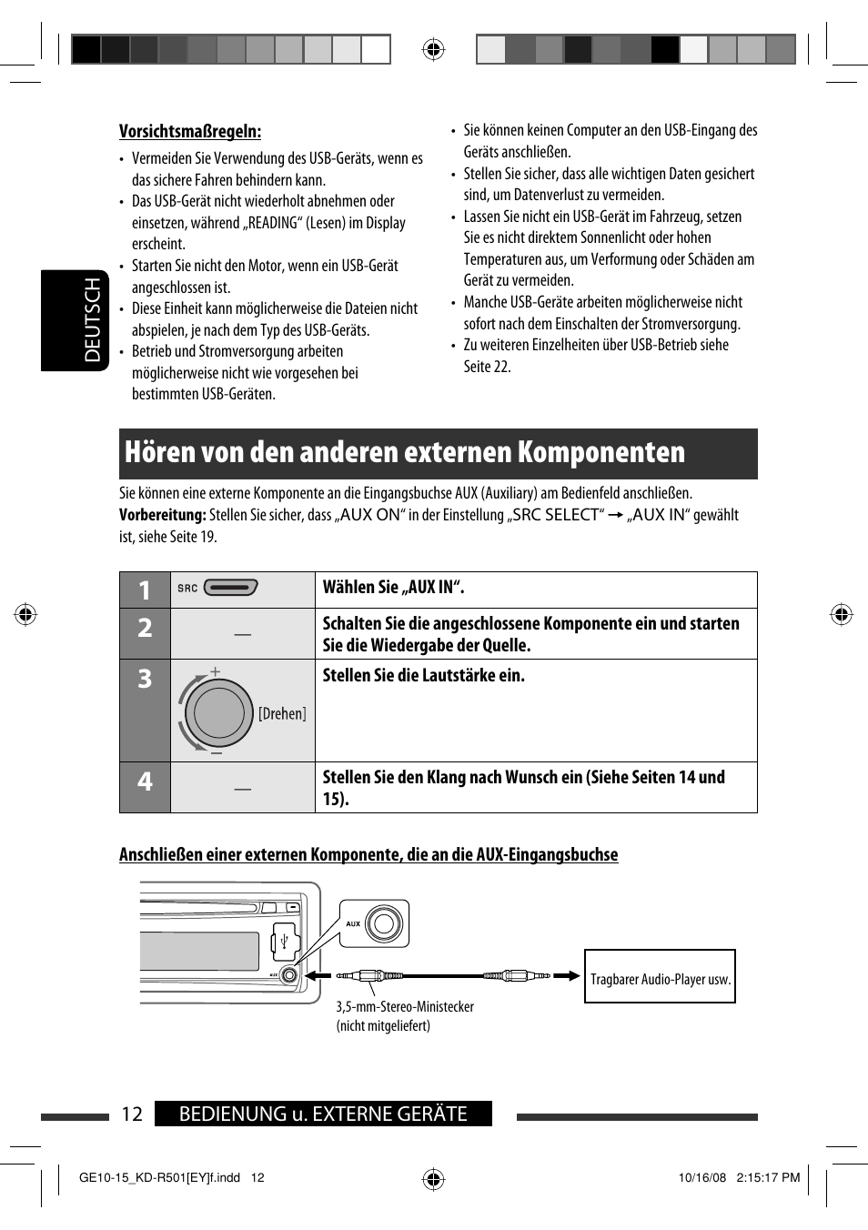 Hören von den anderen externen komponenten | JVC KD-R402 User Manual | Page 38 / 107