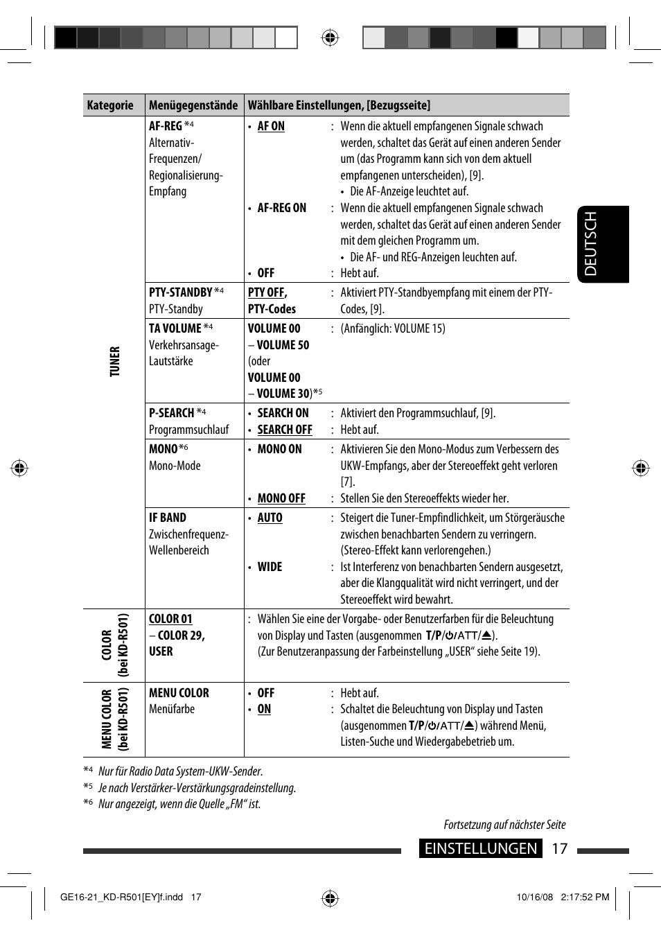 17 einstellungen deutsch | JVC KD-R402 User Manual | Page 43 / 107