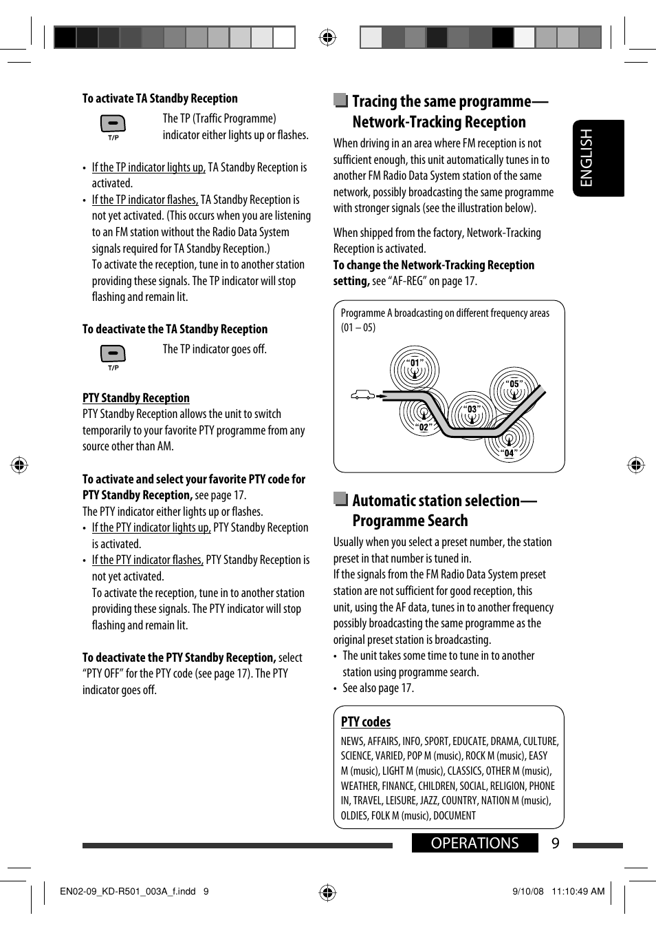 Automatic station selection— programme search, English 9 operations | JVC KD-R402 User Manual | Page 9 / 107