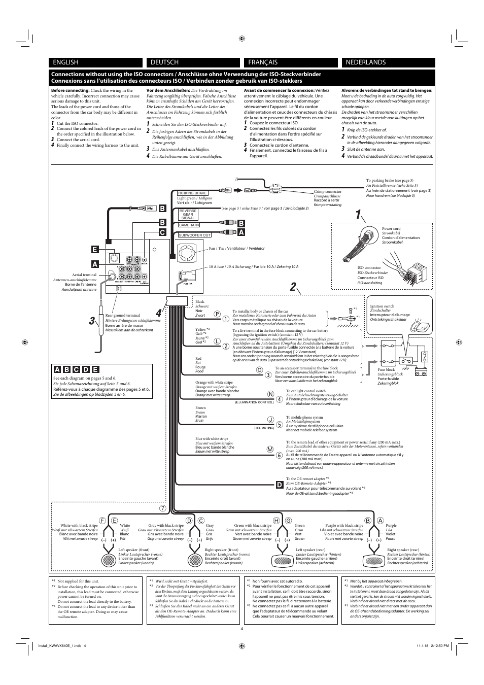 Connections without using the iso connectors, English, Français deutsch nederlands | JVC KW-AVX840 User Manual | Page 4 / 6