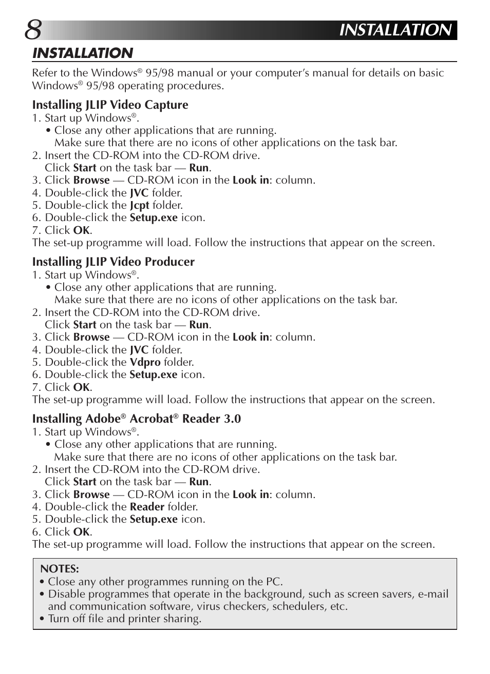 Installation | JVC GR-DVL9200 User Manual | Page 10 / 220