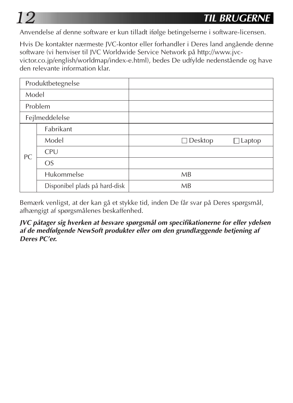 Til brugerne | JVC GR-DVL9200 User Manual | Page 122 / 220