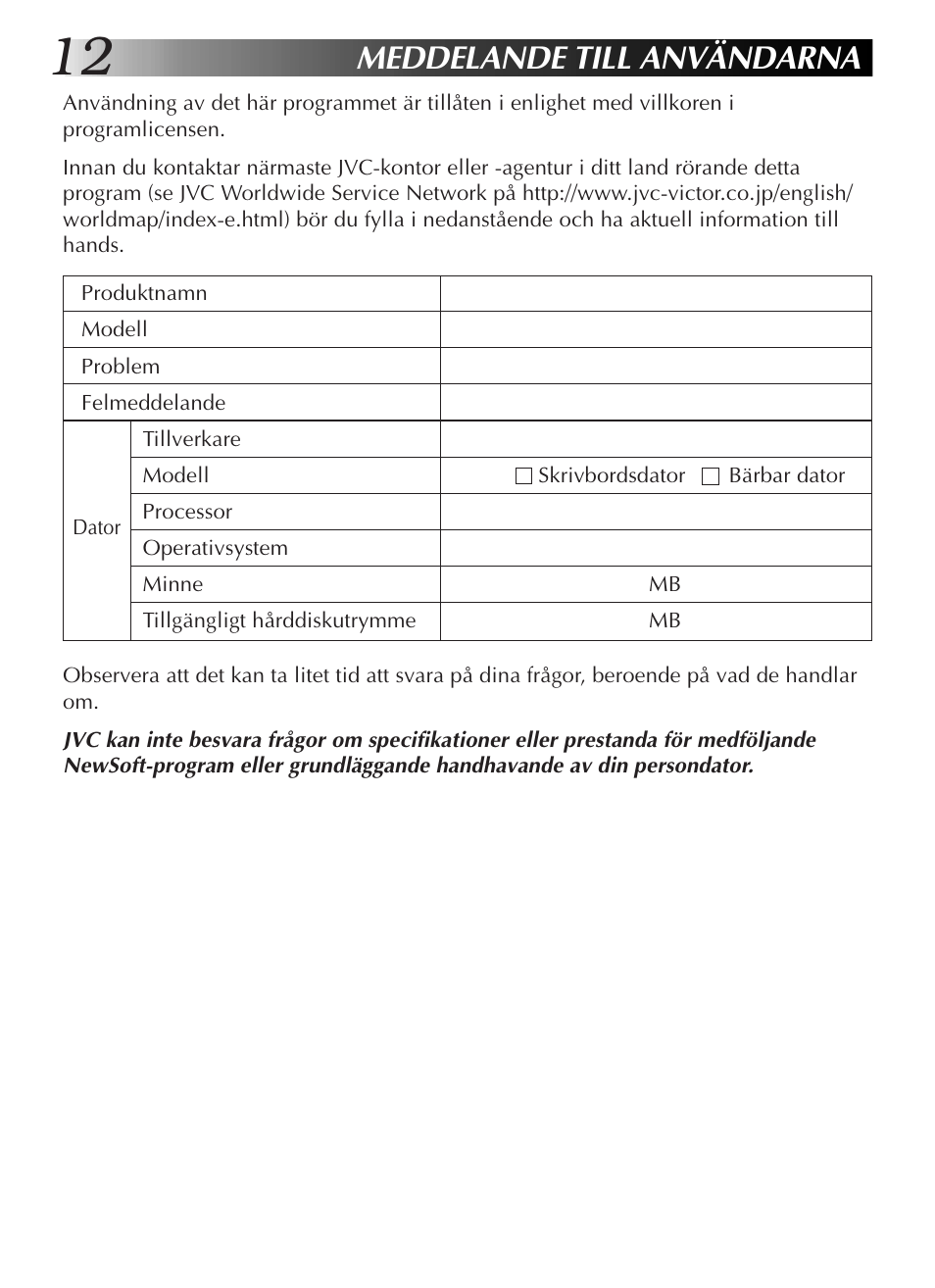 Meddelande till användarna | JVC GR-DVL9200 User Manual | Page 158 / 220