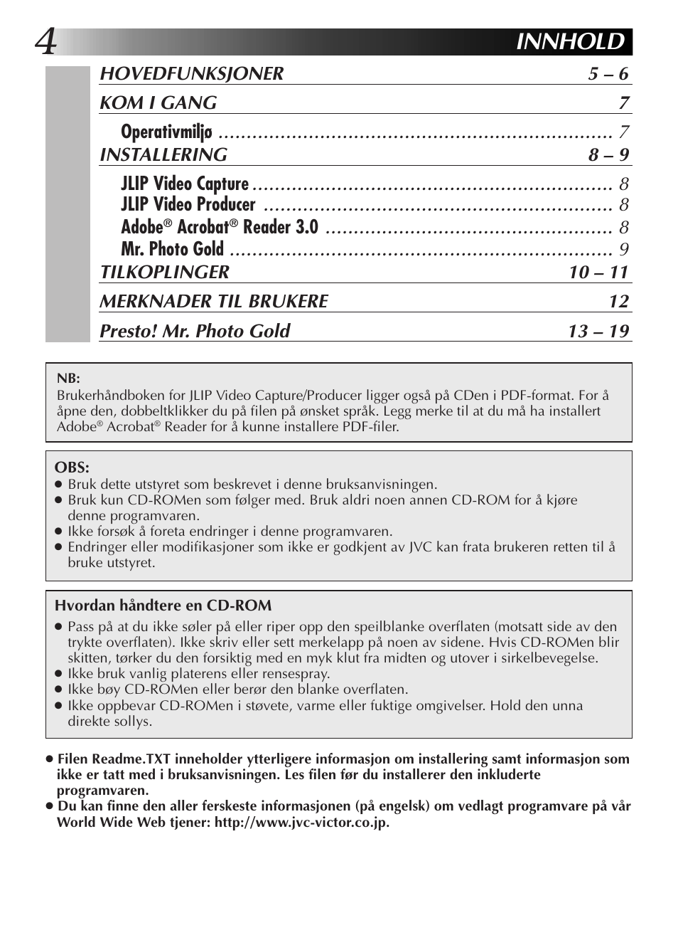 Innhold, Acrobat | JVC GR-DVL9200 User Manual | Page 168 / 220