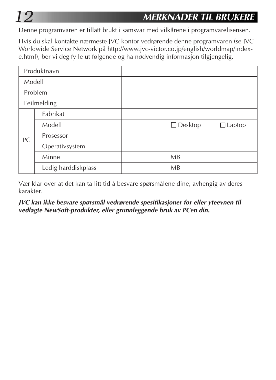 Merknader til brukere | JVC GR-DVL9200 User Manual | Page 176 / 220