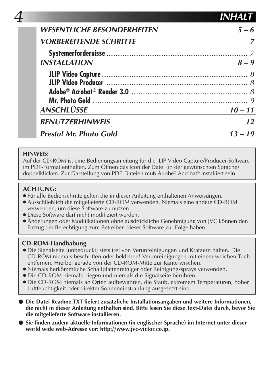 Inhalt, Acrobat | JVC GR-DVL9200 User Manual | Page 24 / 220