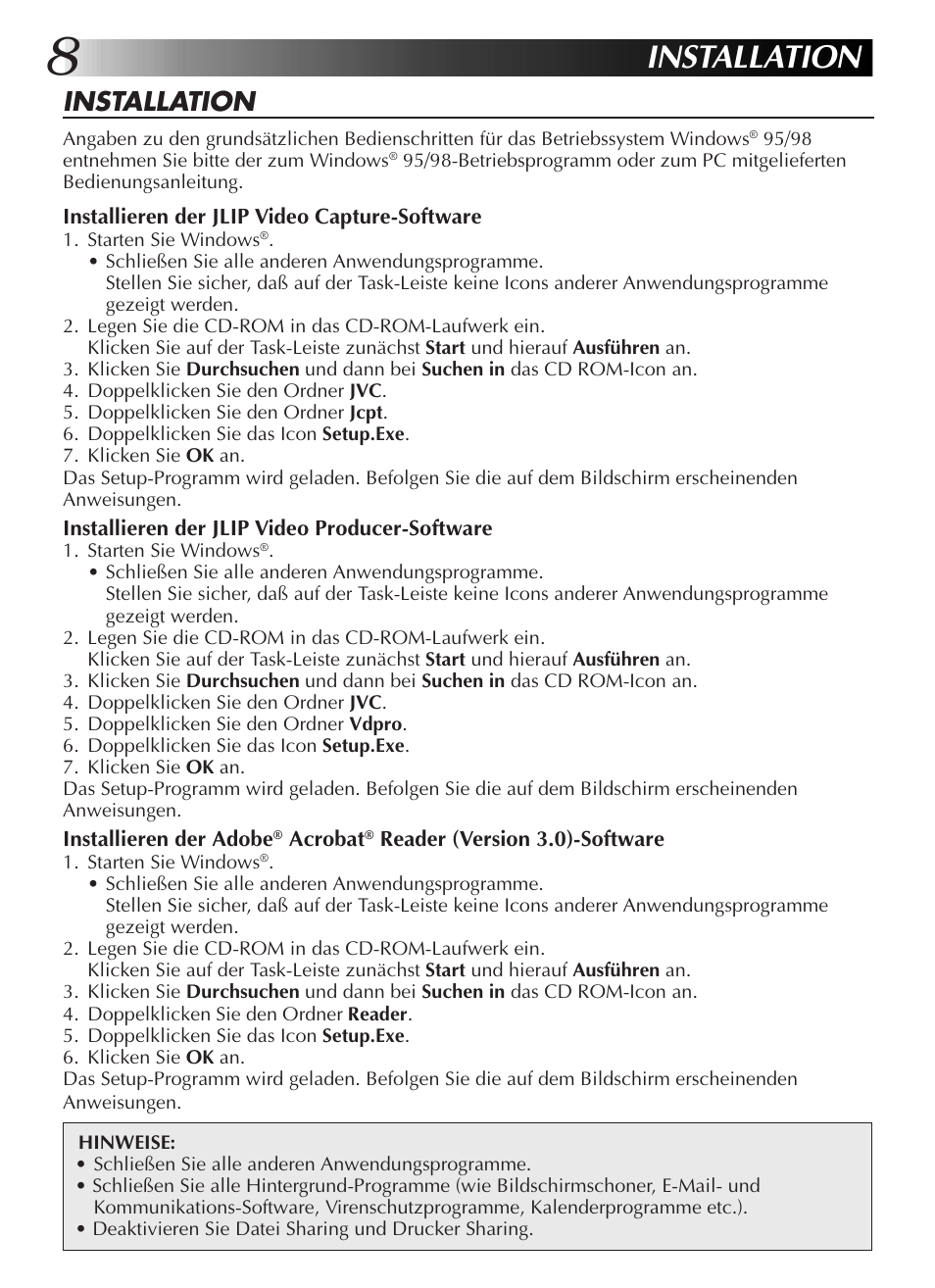 Installation | JVC GR-DVL9200 User Manual | Page 28 / 220