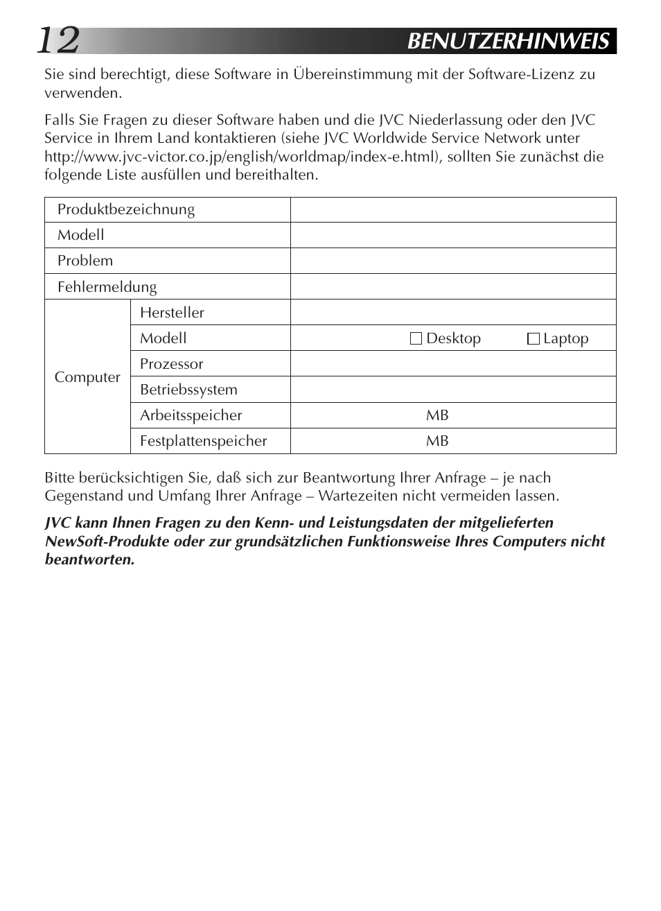 Benutzerhinweis | JVC GR-DVL9200 User Manual | Page 32 / 220