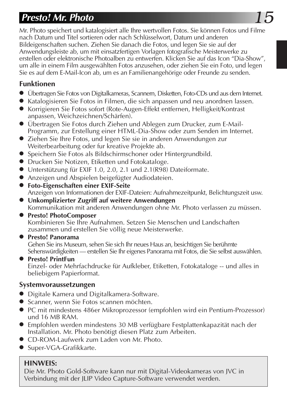 Presto! mr. photo | JVC GR-DVL9200 User Manual | Page 35 / 220