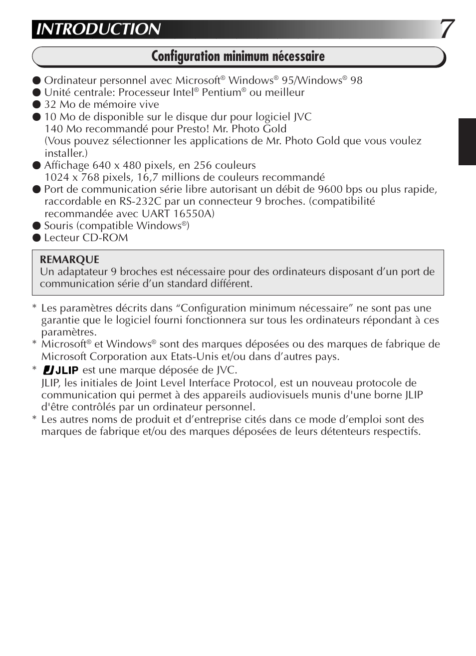 Introduction, Configuration minimum nécessaire | JVC GR-DVL9200 User Manual | Page 45 / 220
