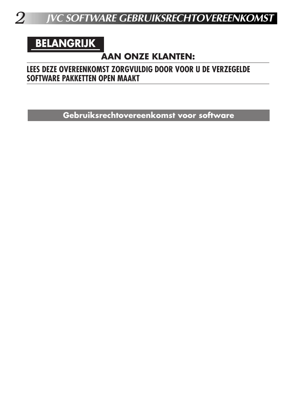 Jvc software gebruiksrechtovereenkomst, Belangrijk | JVC GR-DVL9200 User Manual | Page 58 / 220