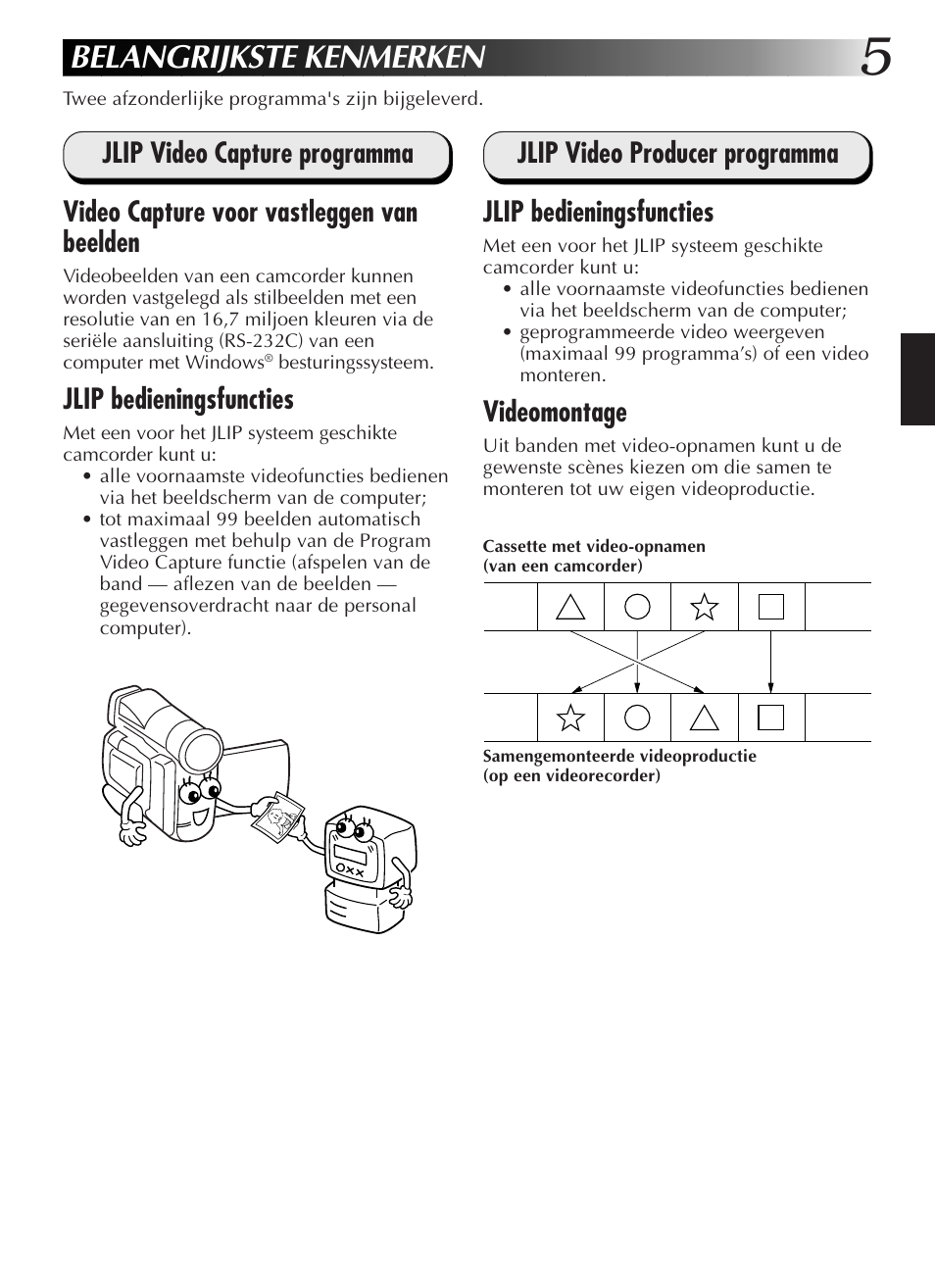 Belangrijkste kenmerken, Jlip bedieningsfuncties, Videomontage | JVC GR-DVL9200 User Manual | Page 61 / 220