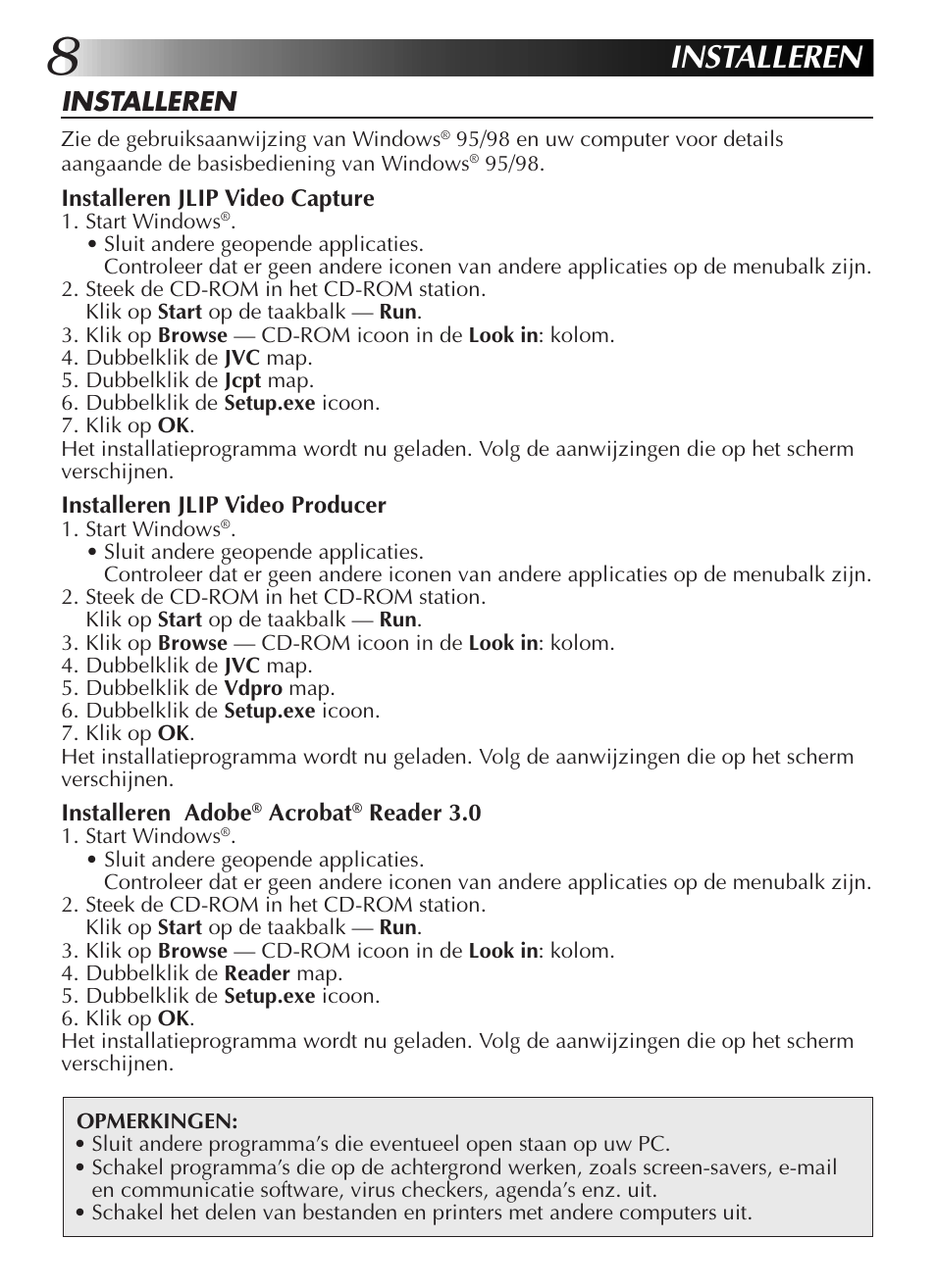 Installeren | JVC GR-DVL9200 User Manual | Page 64 / 220