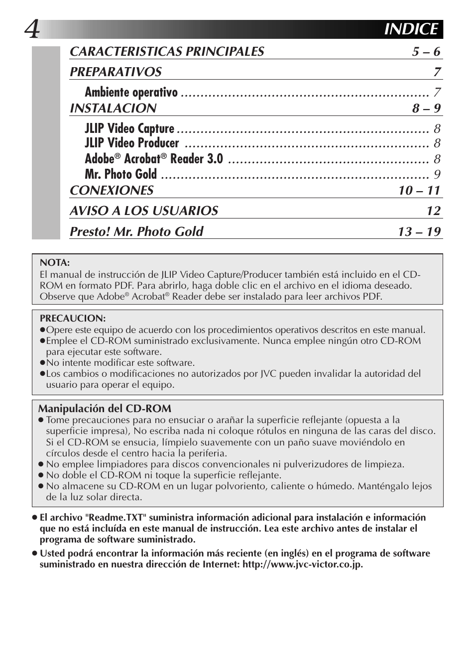 Indice, Acrobat | JVC GR-DVL9200 User Manual | Page 78 / 220