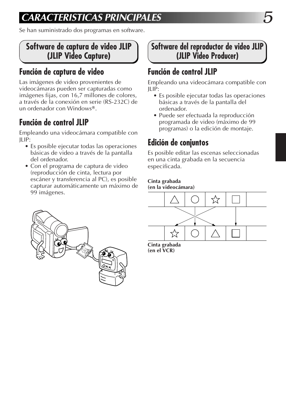 Caracteristicas principales, Función de control jlip, Edición de conjuntos | JVC GR-DVL9200 User Manual | Page 79 / 220