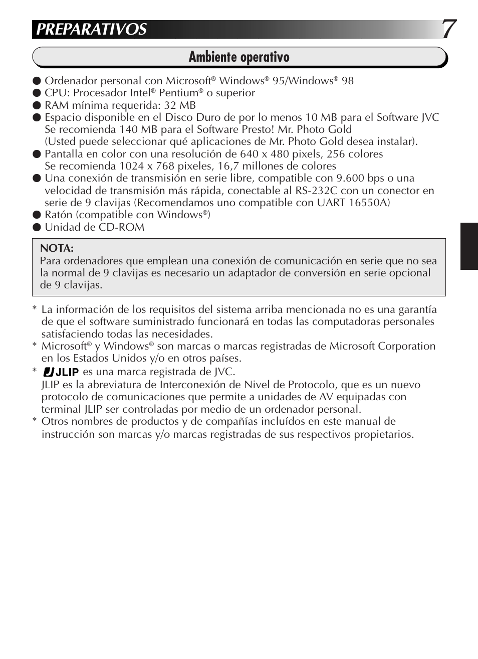 Preparativos, Ambiente operativo | JVC GR-DVL9200 User Manual | Page 81 / 220
