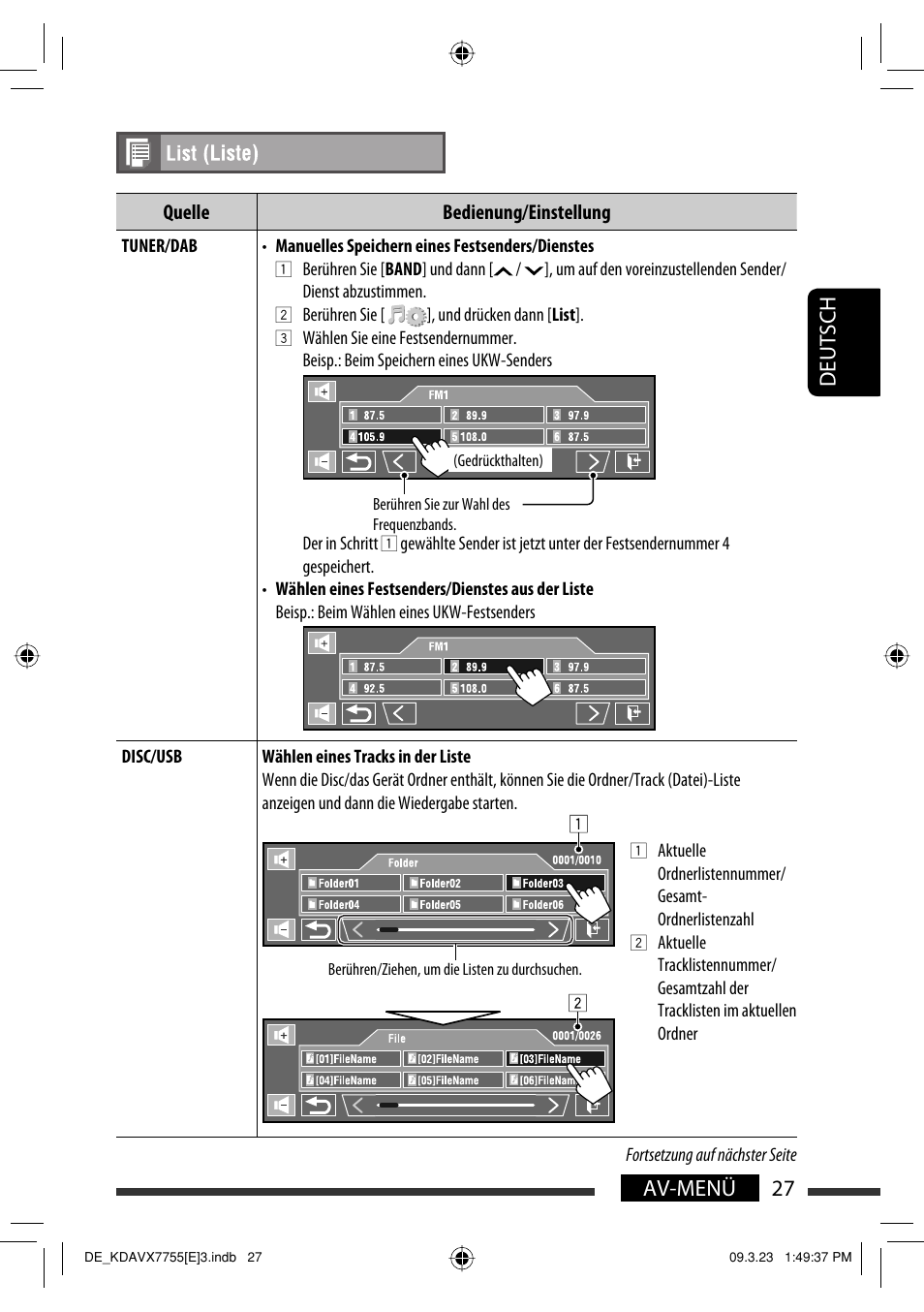 27 av-menü deutsch | JVC KD-AVX77 User Manual | Page 101 / 292