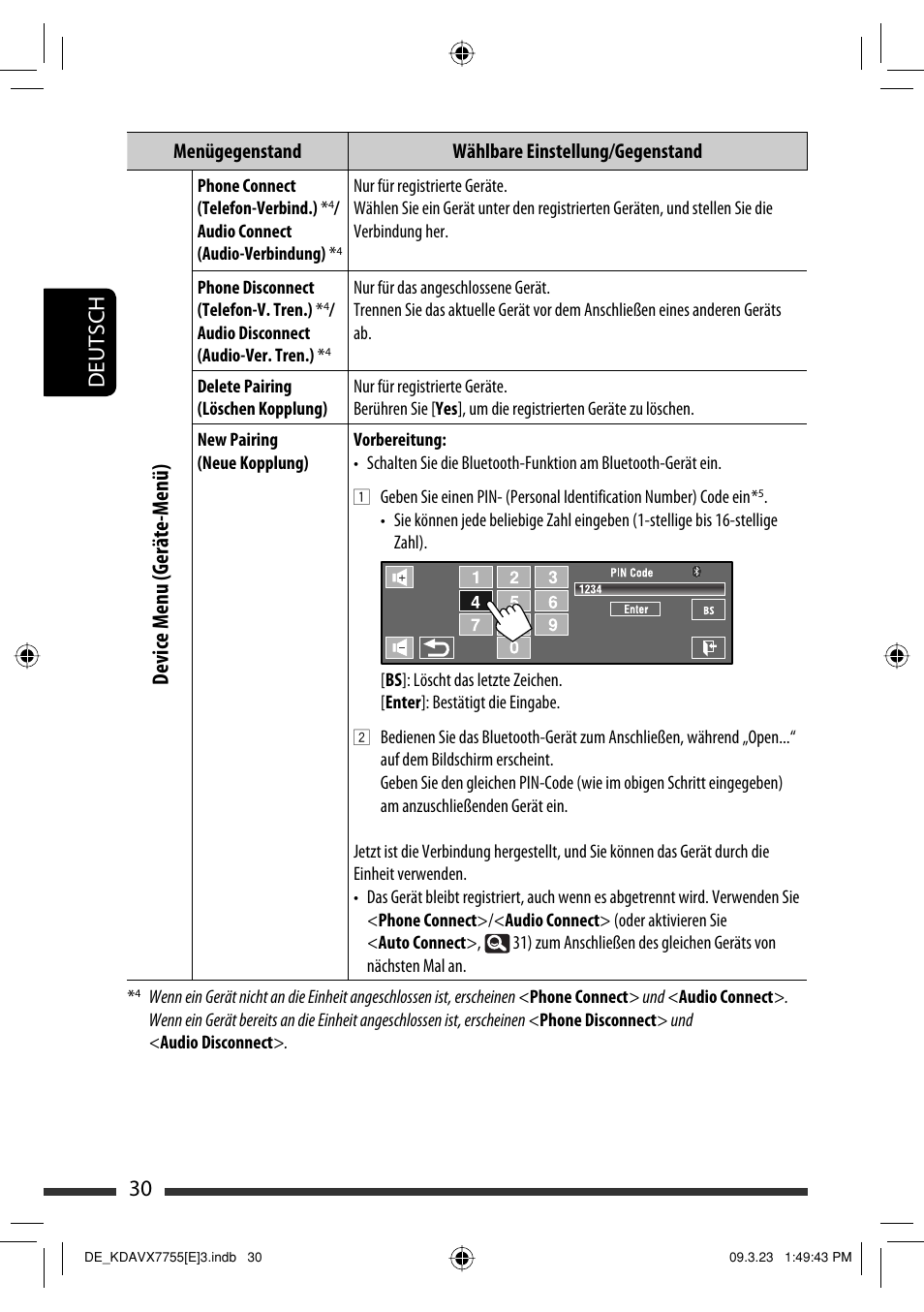 30 deutsch, Device menu (geräte-menü) | JVC KD-AVX77 User Manual | Page 104 / 292