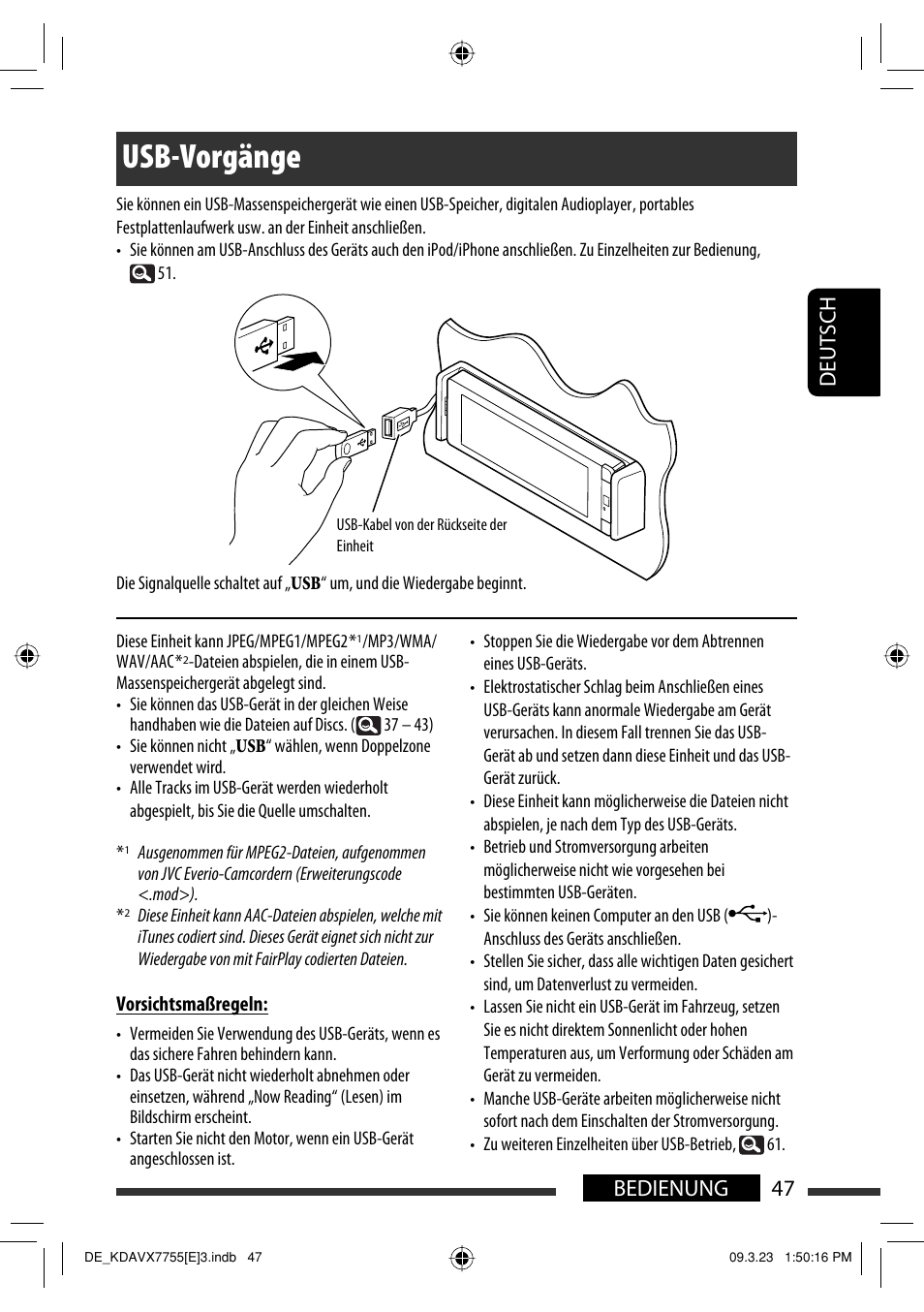 Usb-vorgänge, 47 bedienung deutsch | JVC KD-AVX77 User Manual | Page 121 / 292