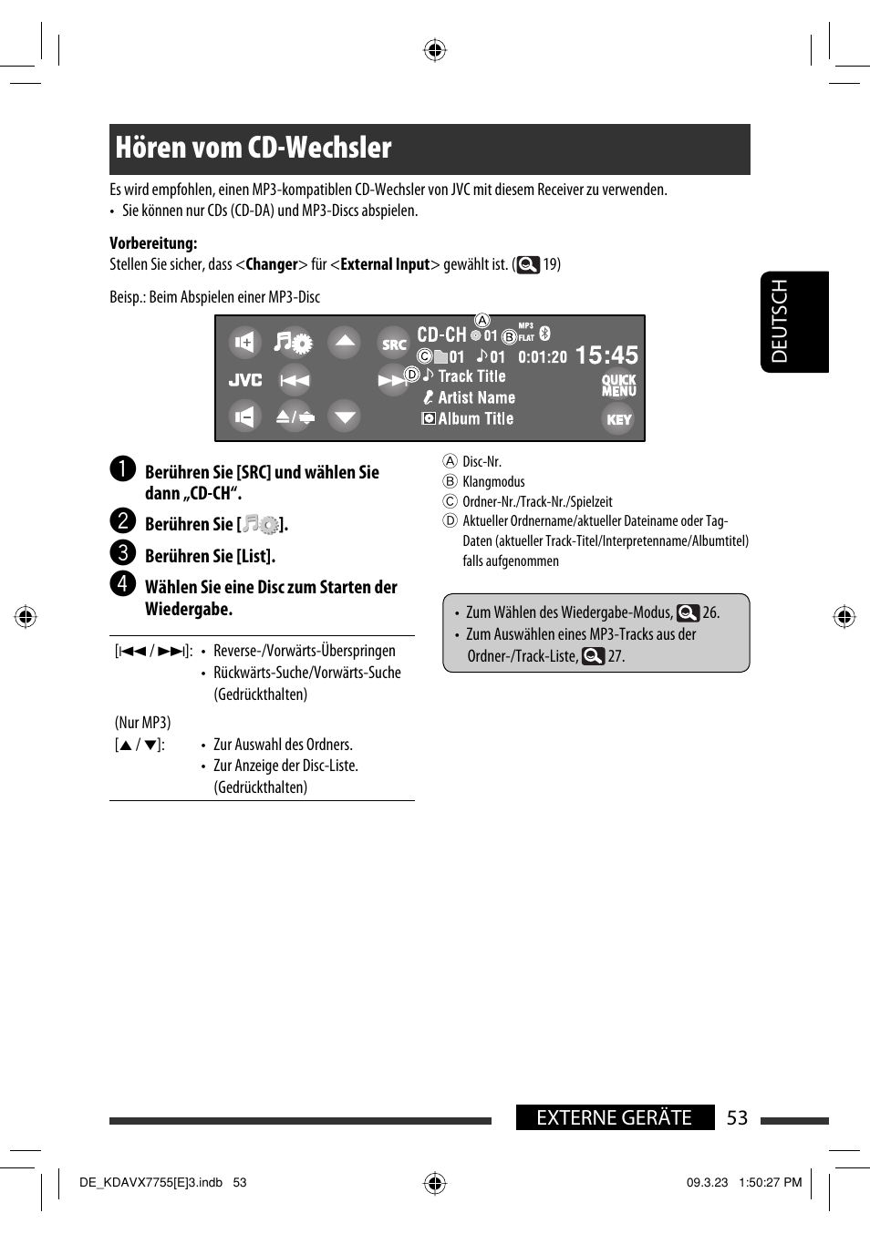 Hören vom cd-wechsler | JVC KD-AVX77 User Manual | Page 127 / 292