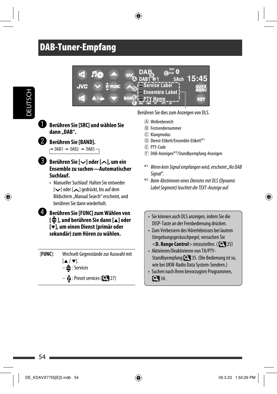 Dab-tuner-empfang, 54 deutsch | JVC KD-AVX77 User Manual | Page 128 / 292