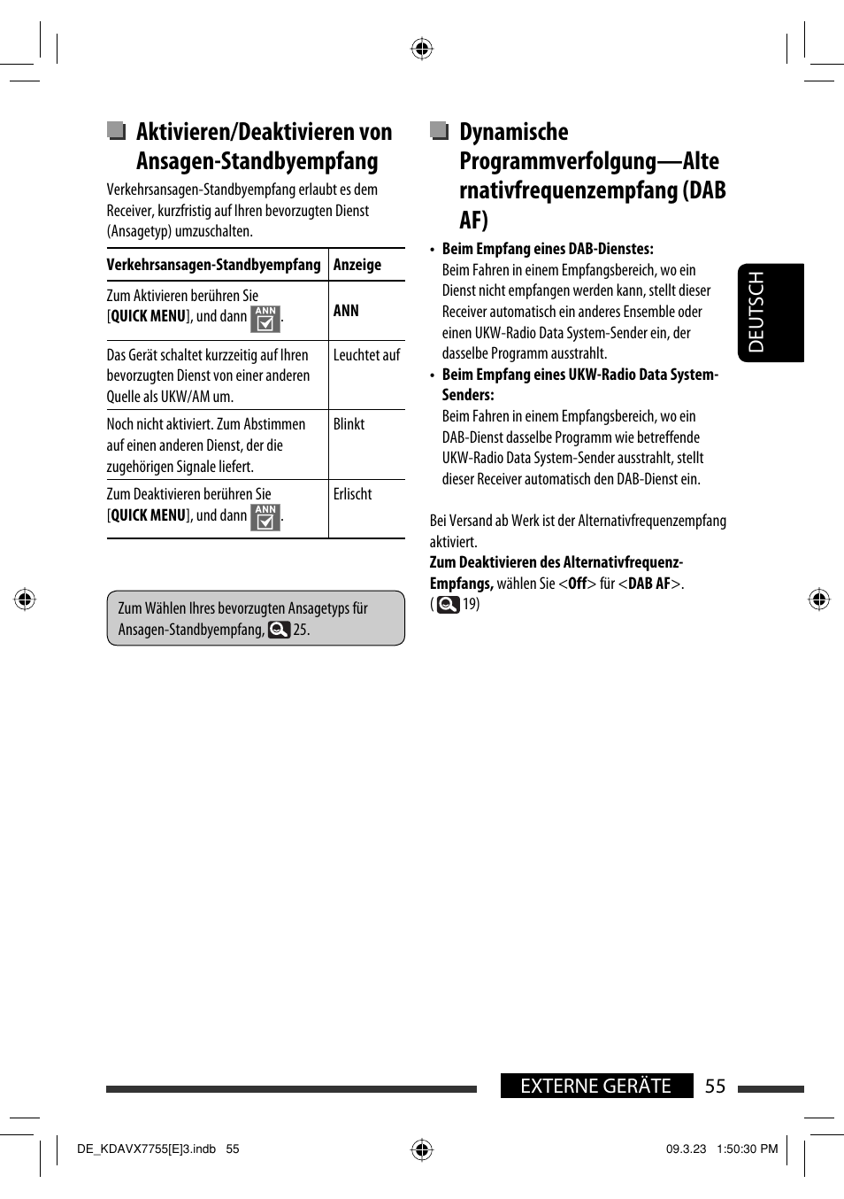 Aktivieren/deaktivieren von ansagen-standbyempfang | JVC KD-AVX77 User Manual | Page 129 / 292