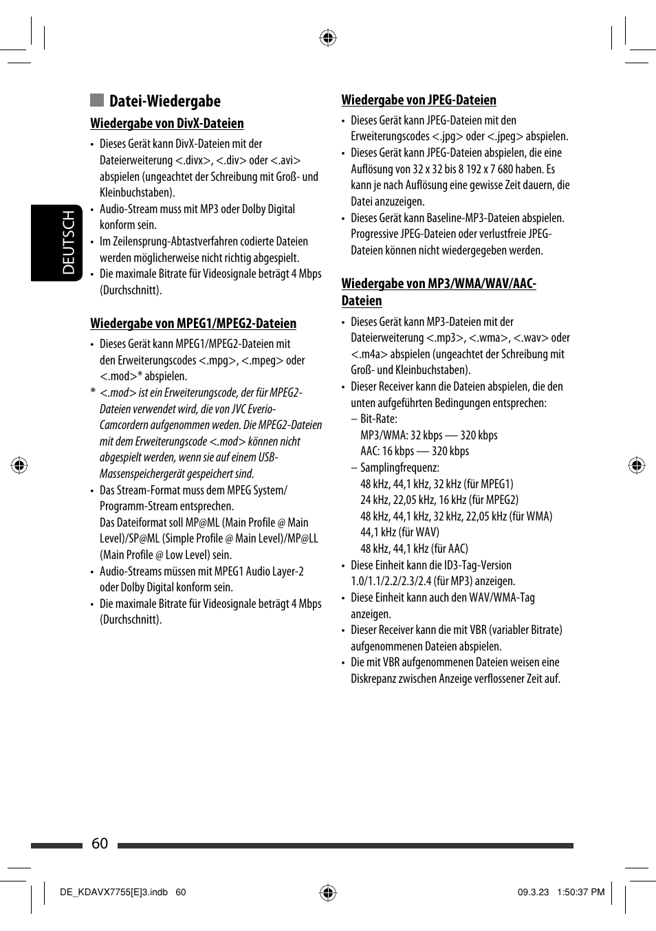 Datei-wiedergabe, 60 deutsch | JVC KD-AVX77 User Manual | Page 134 / 292