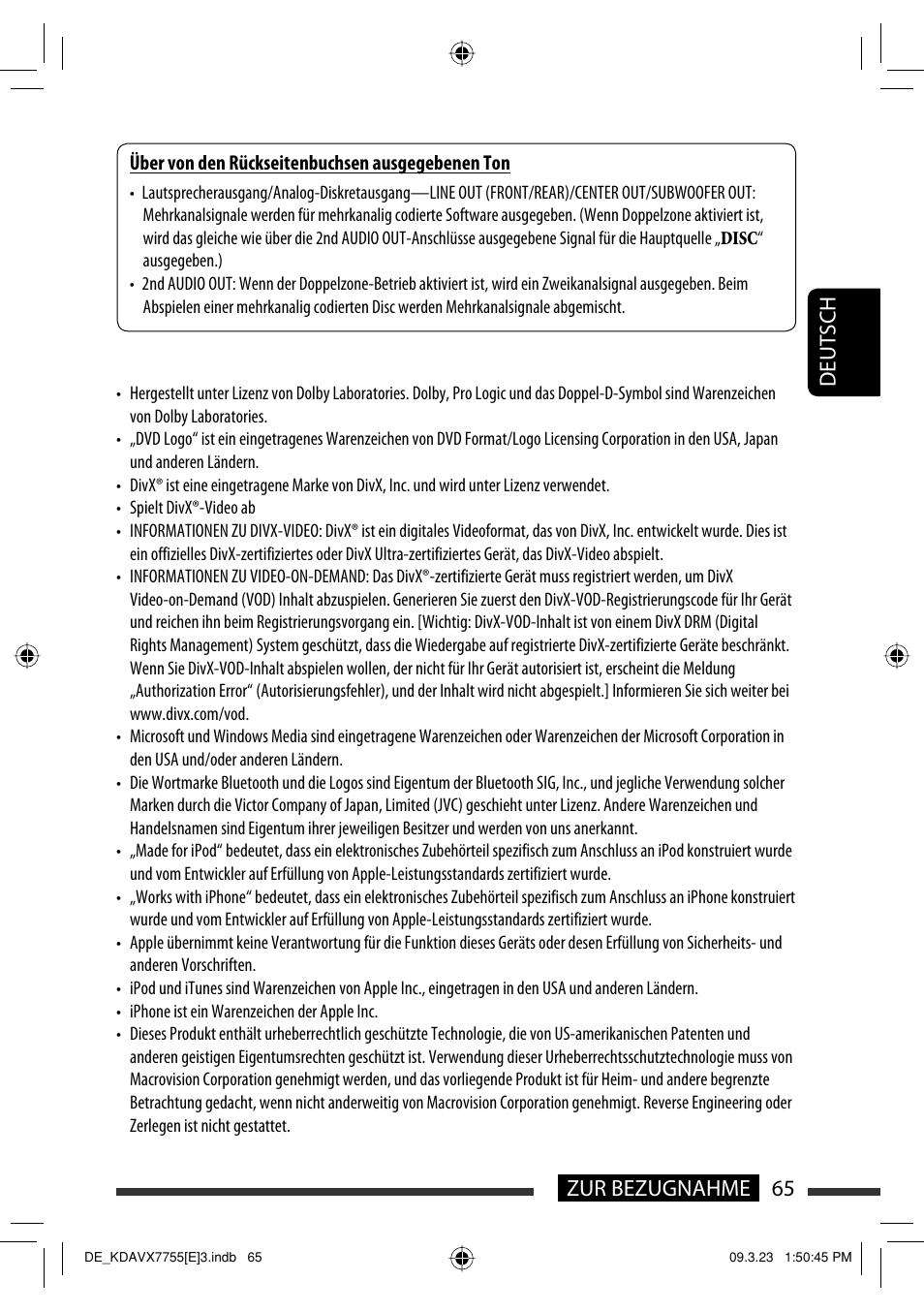 65 zur bezugnahme deutsch | JVC KD-AVX77 User Manual | Page 139 / 292