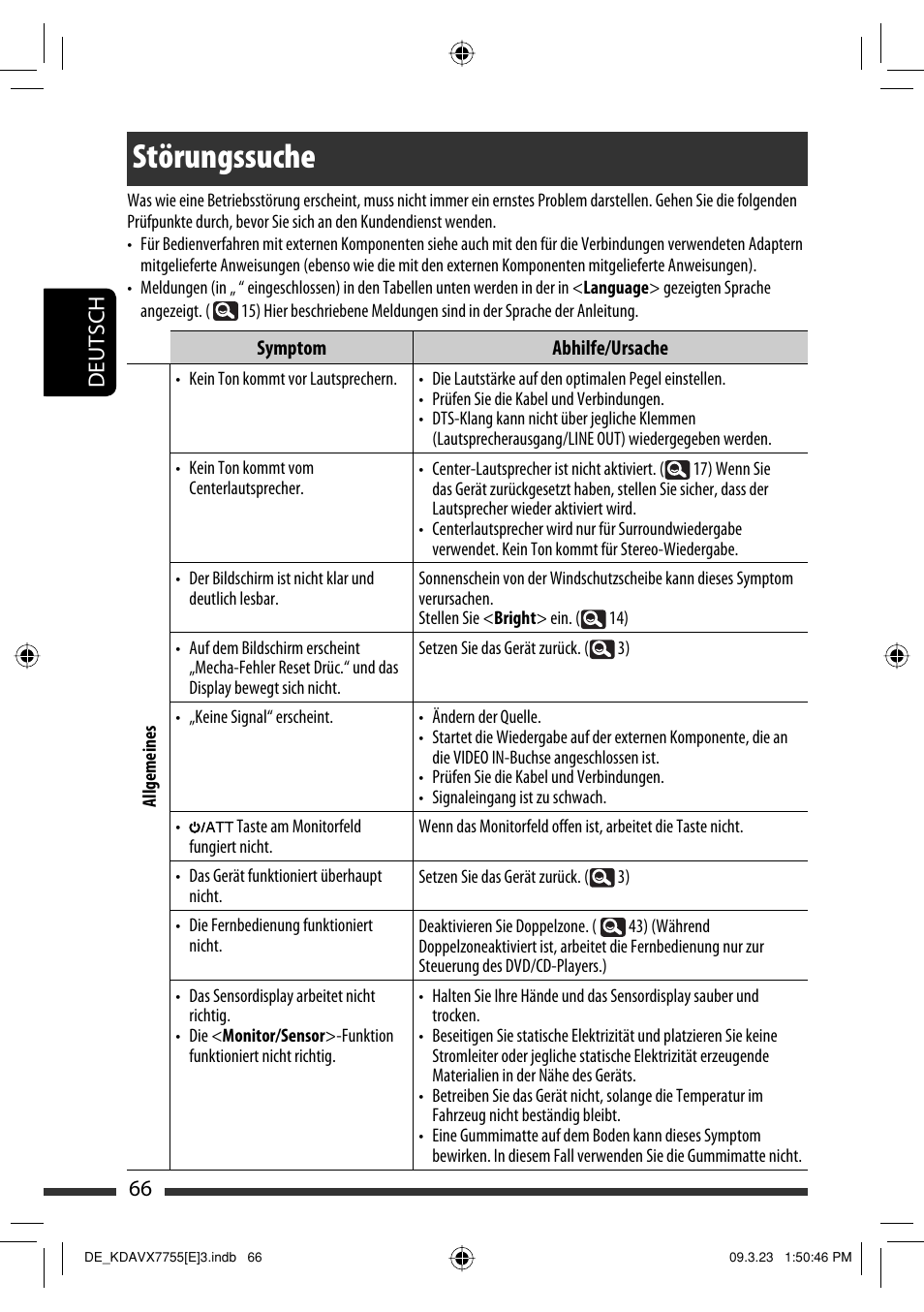 Störungssuche, 66 deutsch | JVC KD-AVX77 User Manual | Page 140 / 292