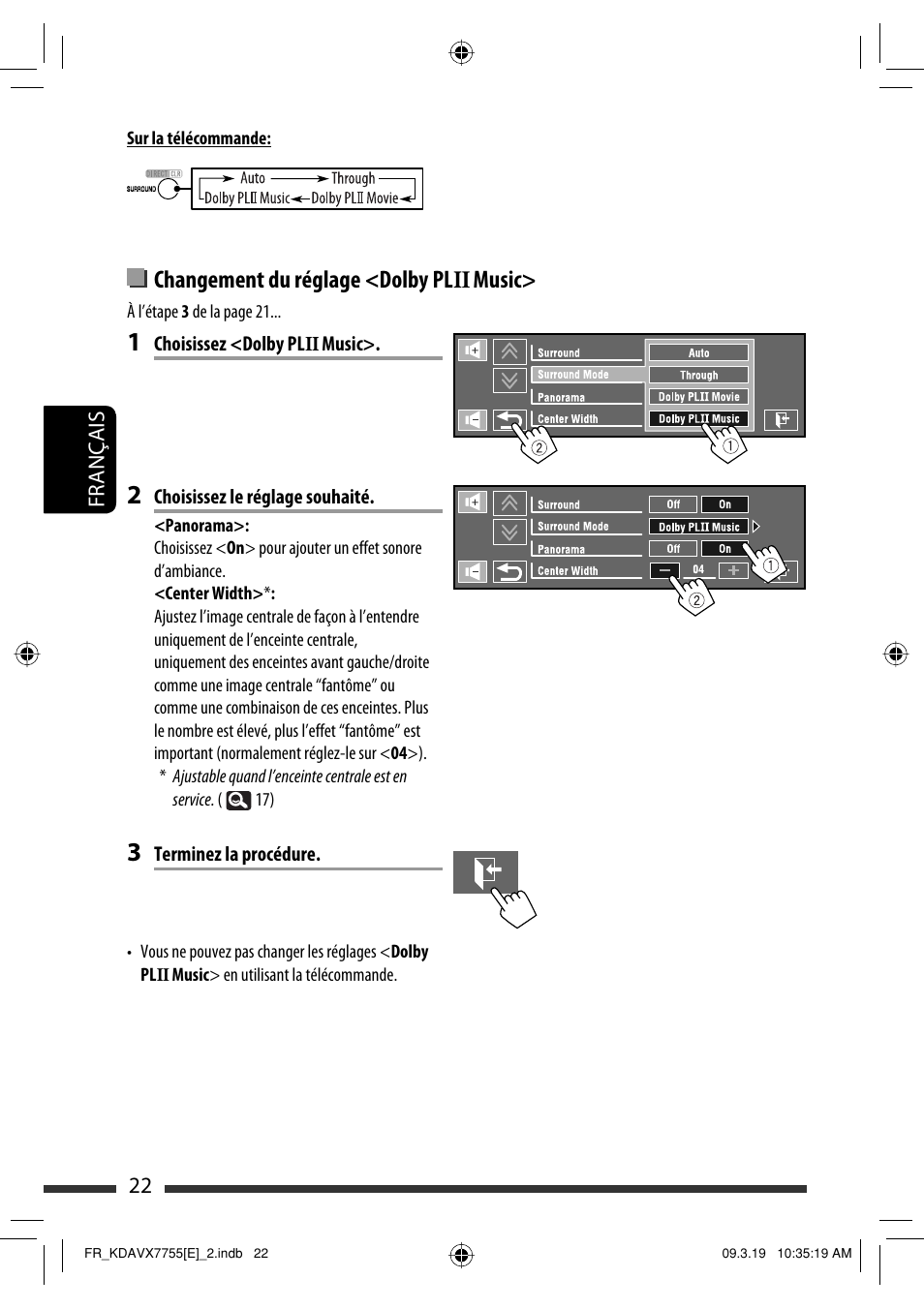 Changement du réglage <dolby pl ii music | JVC KD-AVX77 User Manual | Page 168 / 292