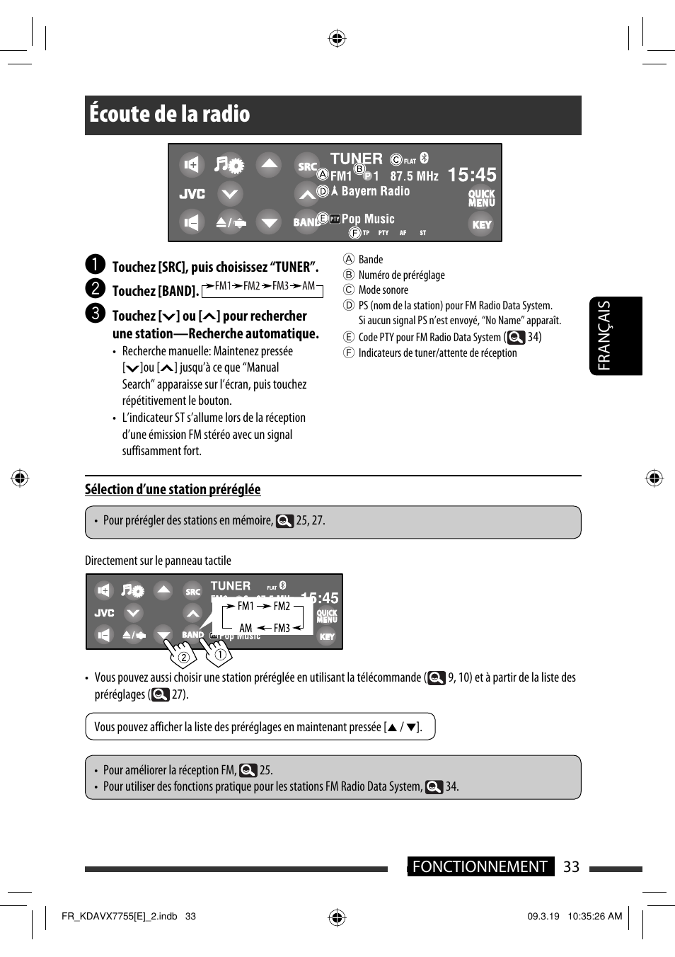 Écoute de la radio | JVC KD-AVX77 User Manual | Page 179 / 292