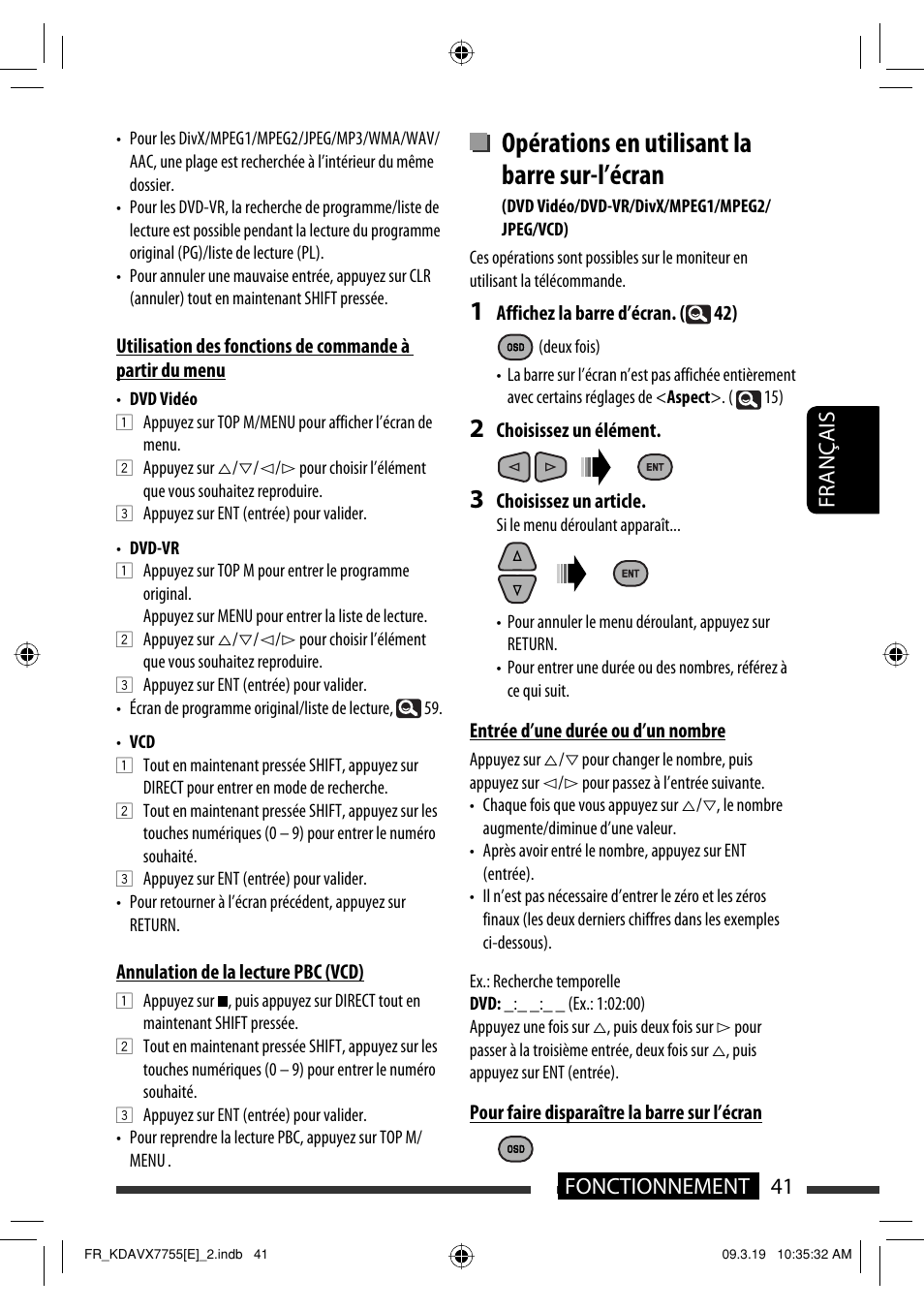 Opérations en utilisant la barre sur-l’écran, 41 fonctionnement français | JVC KD-AVX77 User Manual | Page 187 / 292