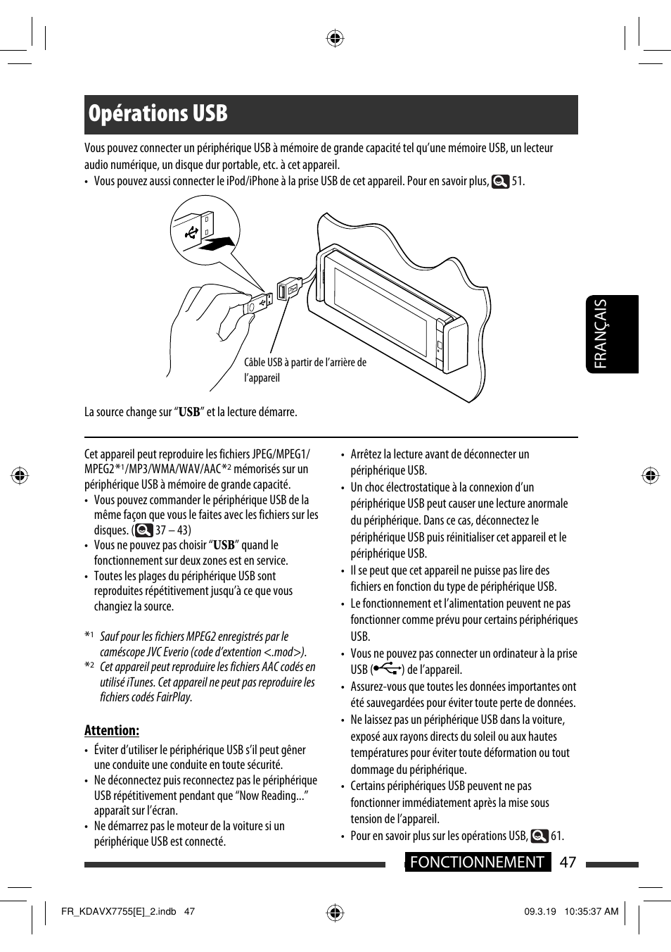 Opérations usb, 47 fonctionnement français | JVC KD-AVX77 User Manual | Page 193 / 292