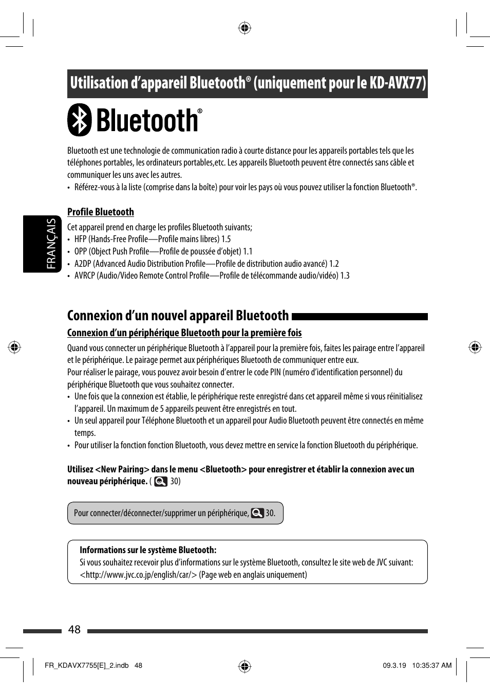 Connexion d’un nouvel appareil bluetooth | JVC KD-AVX77 User Manual | Page 194 / 292