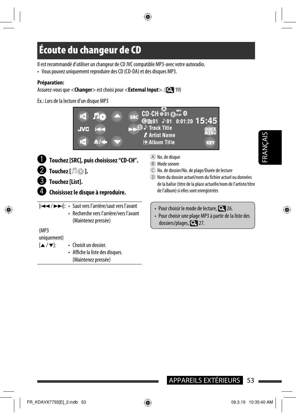 Écoute du changeur de cd | JVC KD-AVX77 User Manual | Page 199 / 292