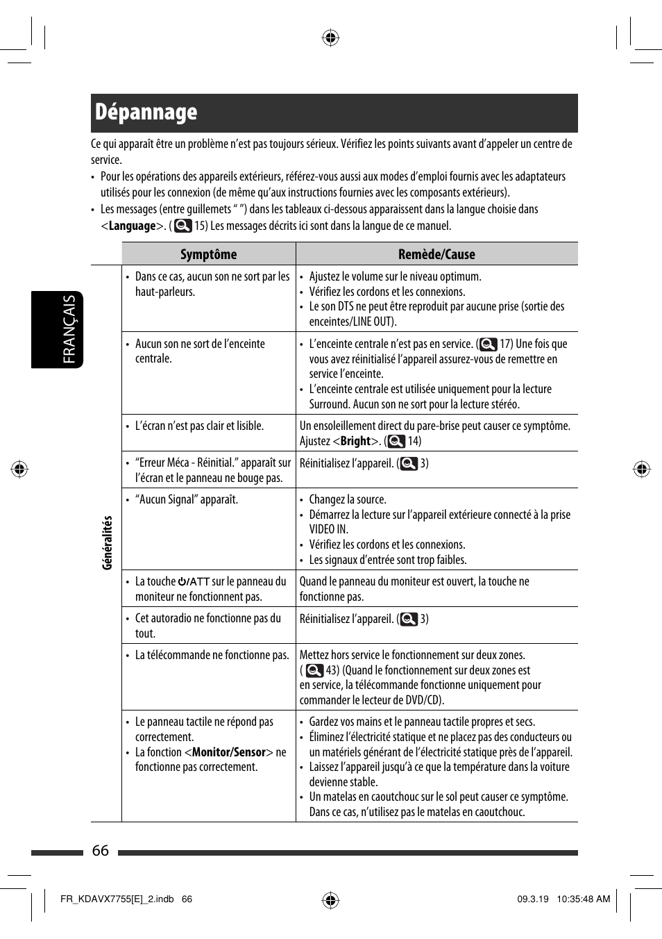 Dépannage, 66 français | JVC KD-AVX77 User Manual | Page 212 / 292