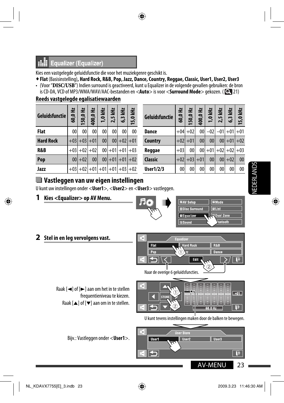 Vastleggen van uw eigen instellingen, 23 av-menu nederlands | JVC KD-AVX77 User Manual | Page 241 / 292