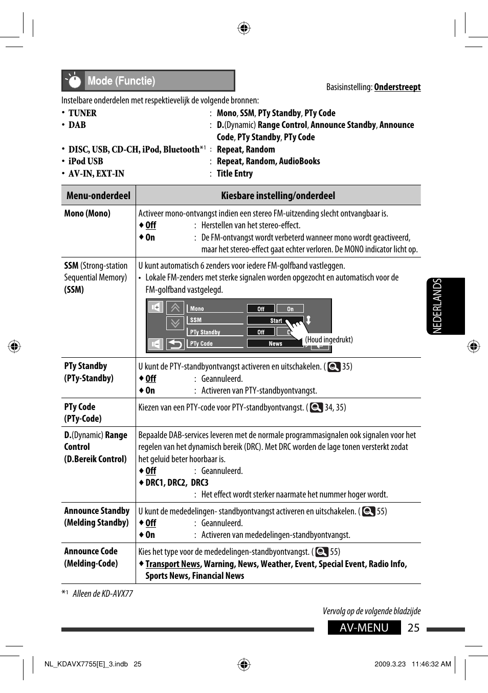 25 av-menu nederlands | JVC KD-AVX77 User Manual | Page 243 / 292