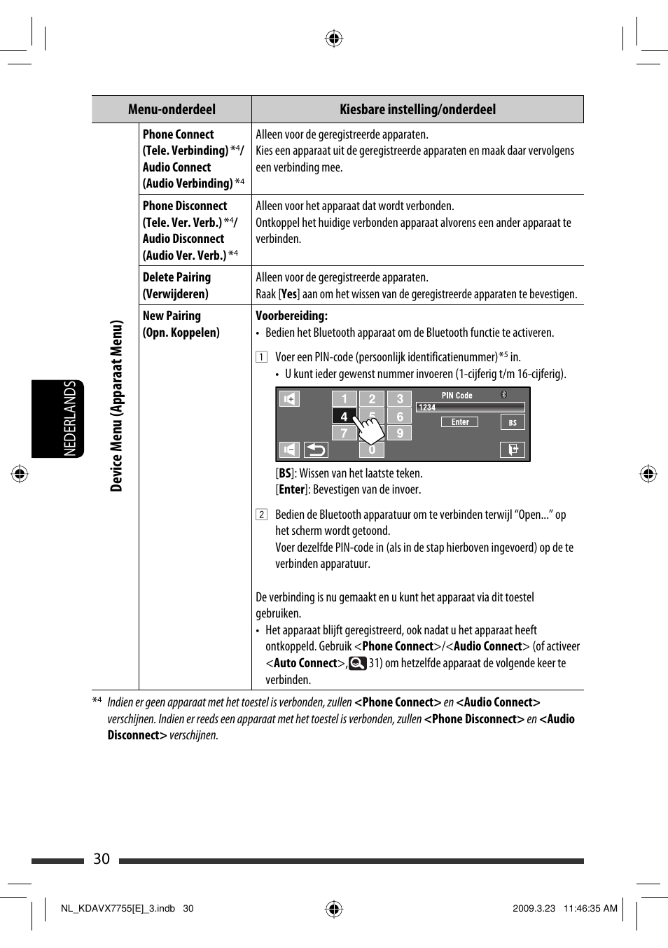 30 nederlands, Device menu (apparaat menu) | JVC KD-AVX77 User Manual | Page 248 / 292