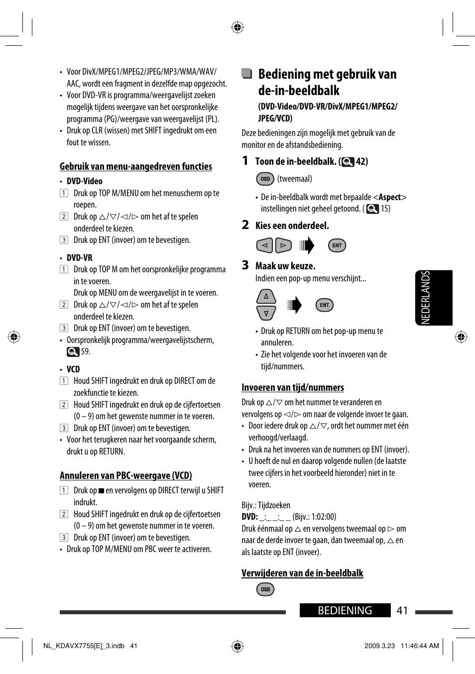 Bediening met gebruik van de-in-beeldbalk, 41 bediening nederlands | JVC KD-AVX77 User Manual | Page 259 / 292