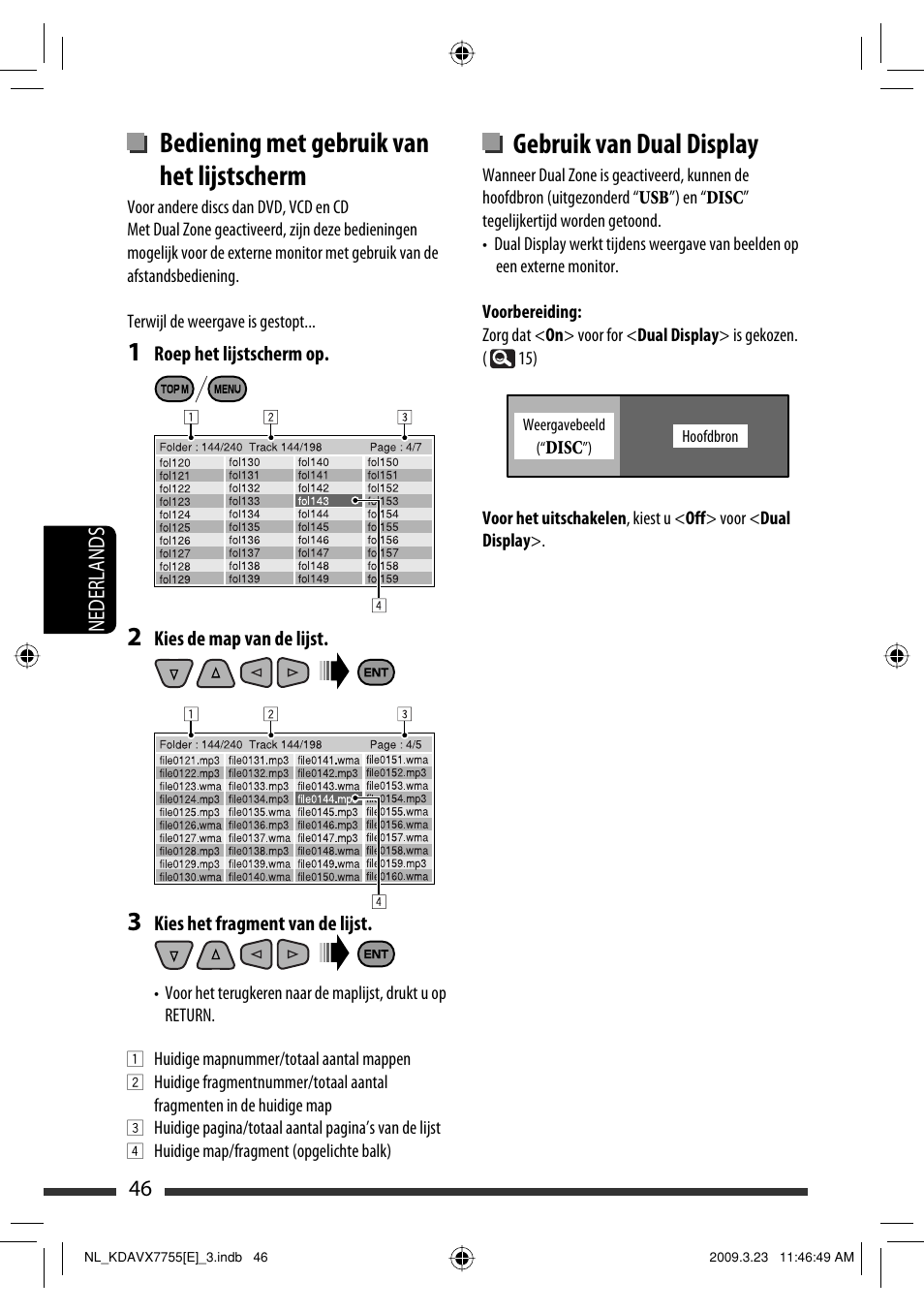 Gebruik van dual display, Bediening met gebruik van het lijstscherm | JVC KD-AVX77 User Manual | Page 264 / 292