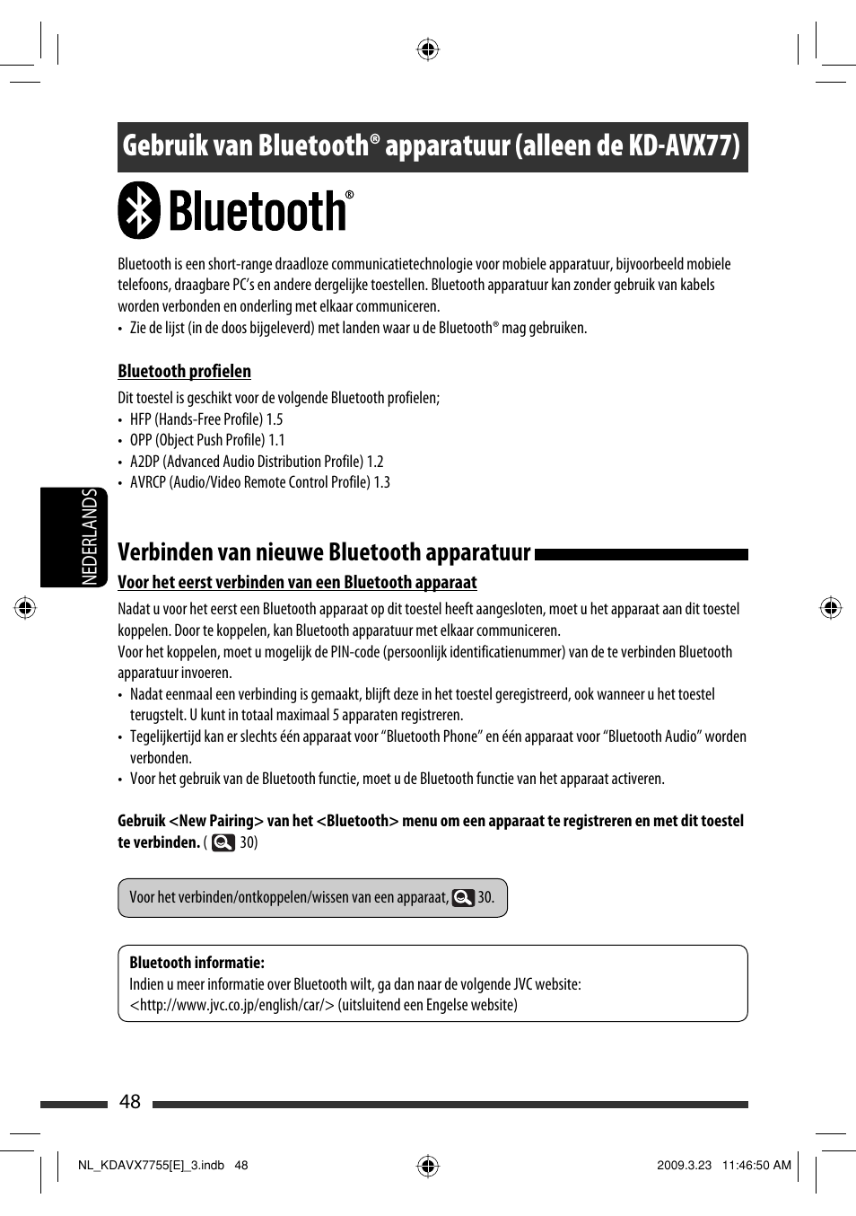 Verbinden van nieuwe bluetooth apparatuur | JVC KD-AVX77 User Manual | Page 266 / 292