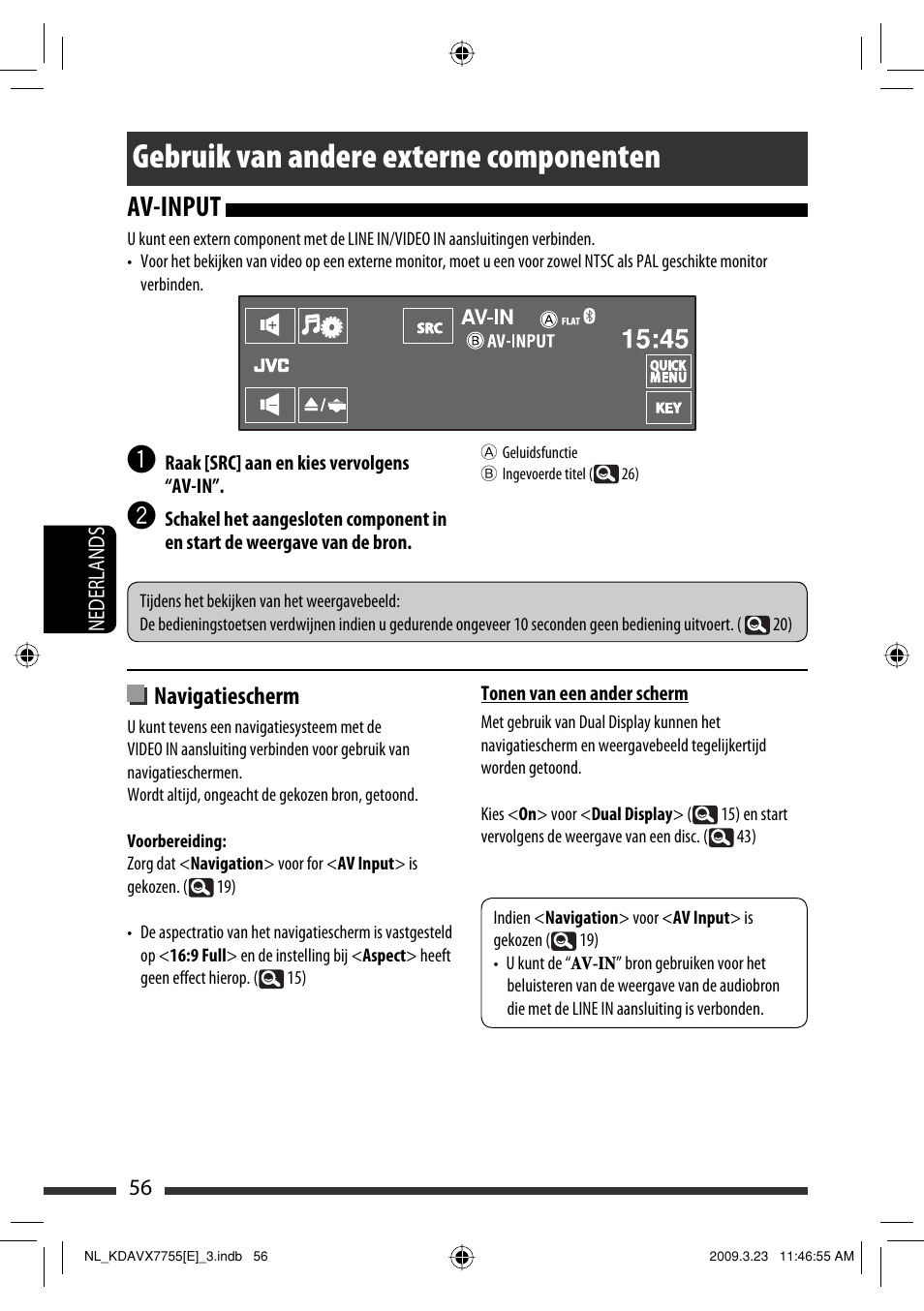 Gebruik van andere externe componenten, Av-input, Navigatiescherm | JVC KD-AVX77 User Manual | Page 274 / 292