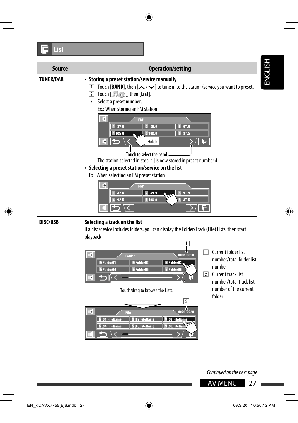 27 av menu english | JVC KD-AVX77 User Manual | Page 29 / 292