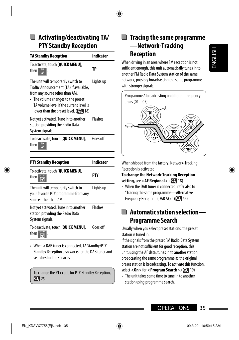 Activating/deactivating ta/ pty standby reception, Automatic station selection— programme search | JVC KD-AVX77 User Manual | Page 37 / 292