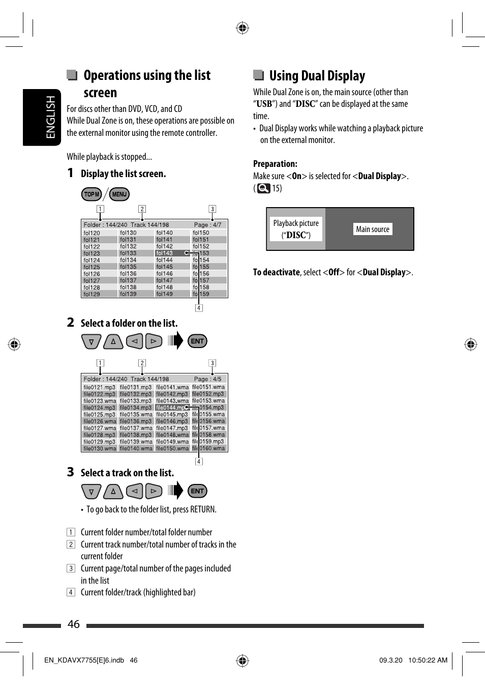 Using dual display, Operations using the list screen | JVC KD-AVX77 User Manual | Page 48 / 292