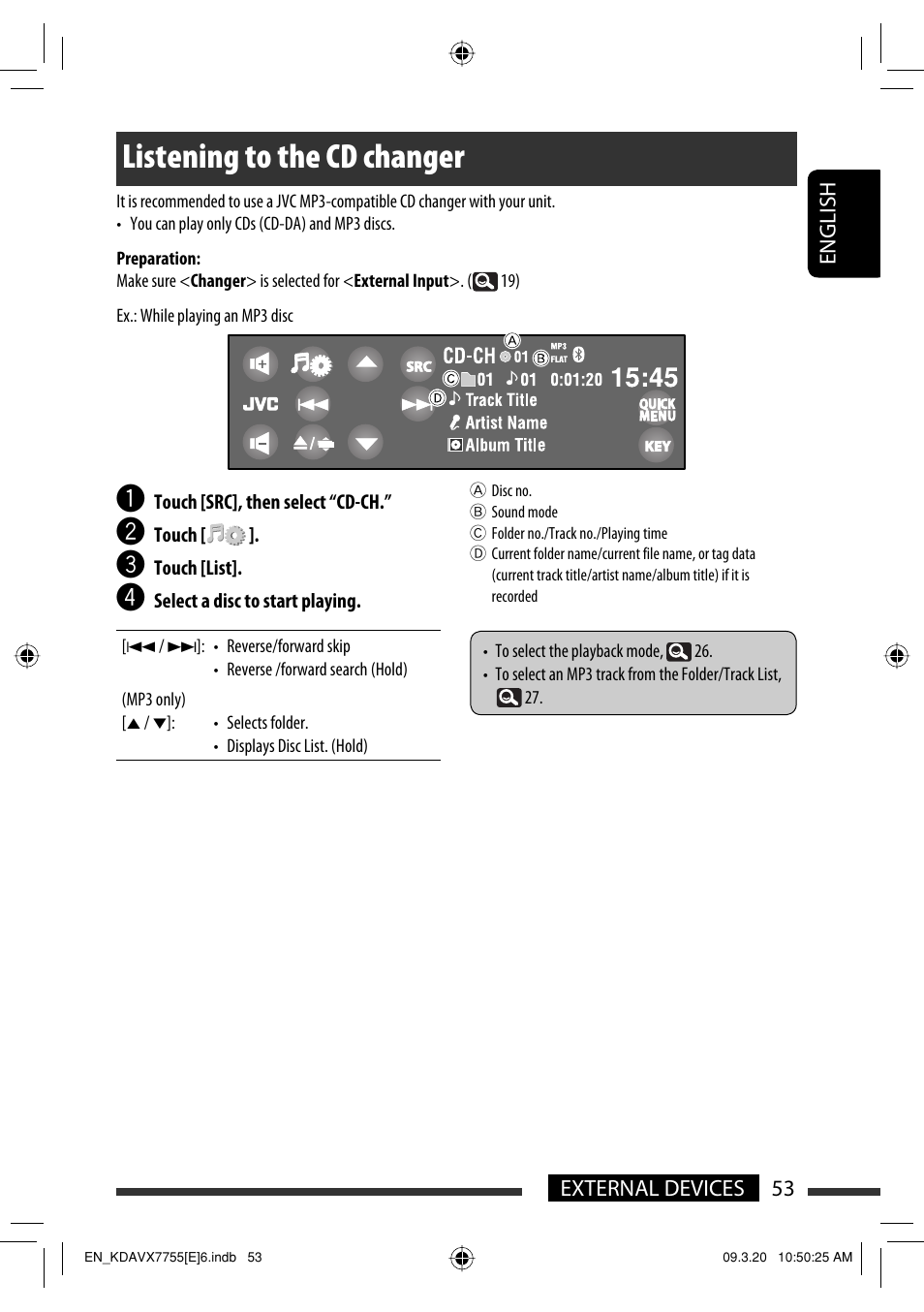 Listening to the cd changer | JVC KD-AVX77 User Manual | Page 55 / 292