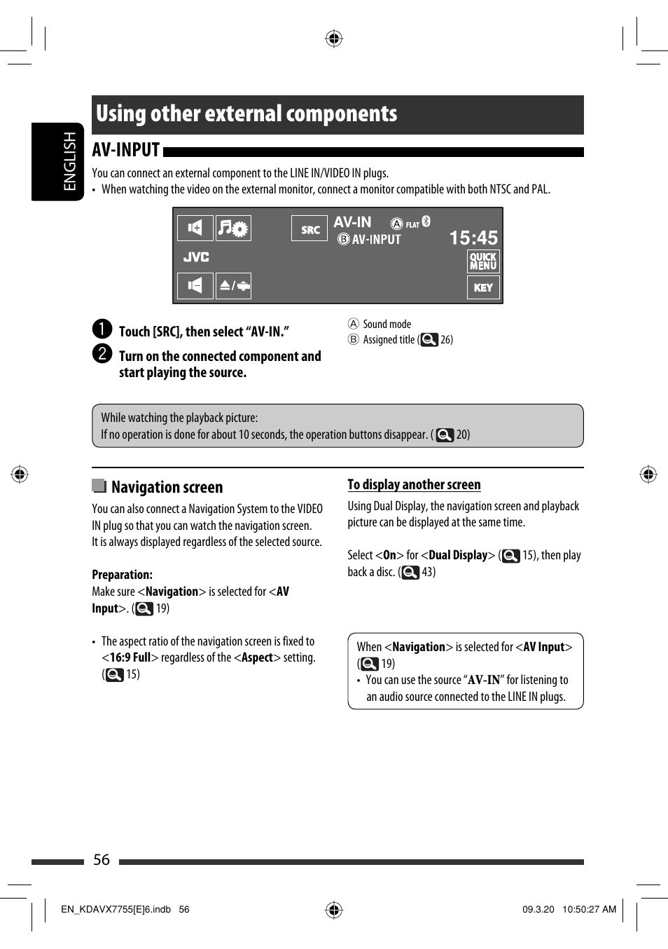 Using other external components, Av-input, Navigation screen | JVC KD-AVX77 User Manual | Page 58 / 292