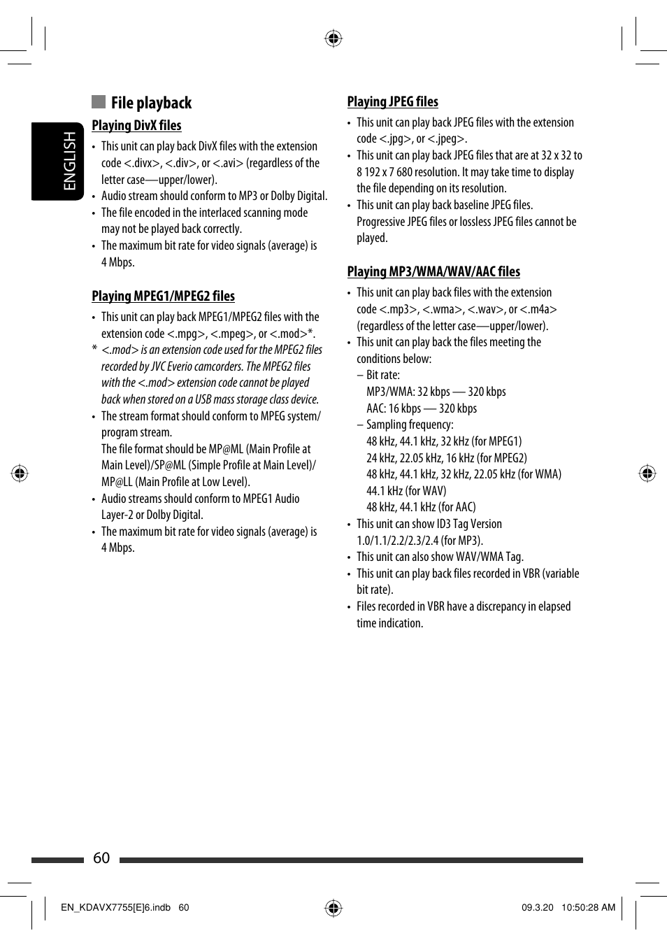 File playback, 60 english | JVC KD-AVX77 User Manual | Page 62 / 292