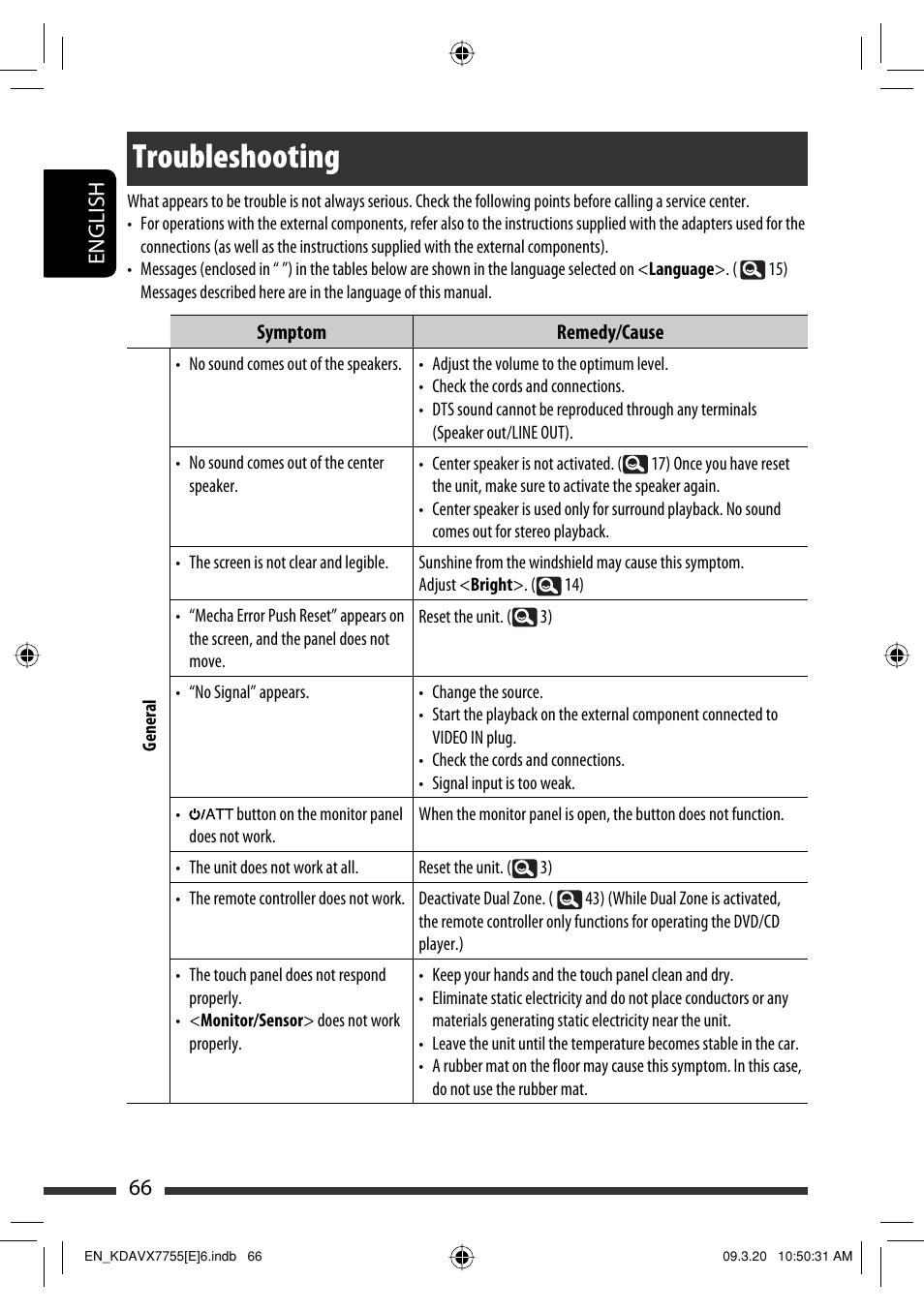 Troubleshooting, 66 english | JVC KD-AVX77 User Manual | Page 68 / 292